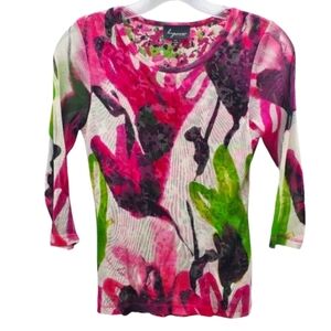 Lynn Ritchie 100% Silk Sheer Print on Print Mesh Top Y2K 90s Like New!